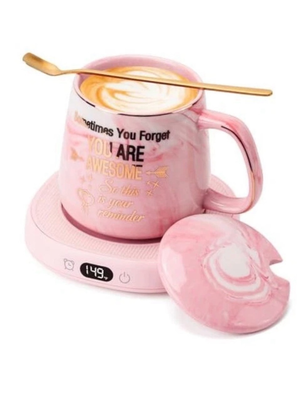 Coffee Mug Warmer & You are Awesome Set, AWESOME MUG with 4 Temp, Pink